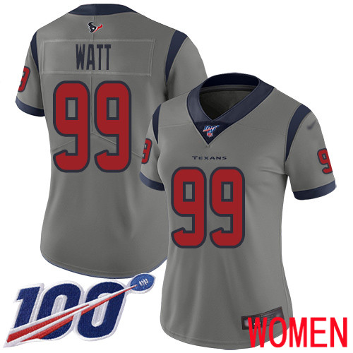 Houston Texans Limited Gray Women J J  Watt Jersey NFL Football #99 100th Season Inverted Legend->women nfl jersey->Women Jersey